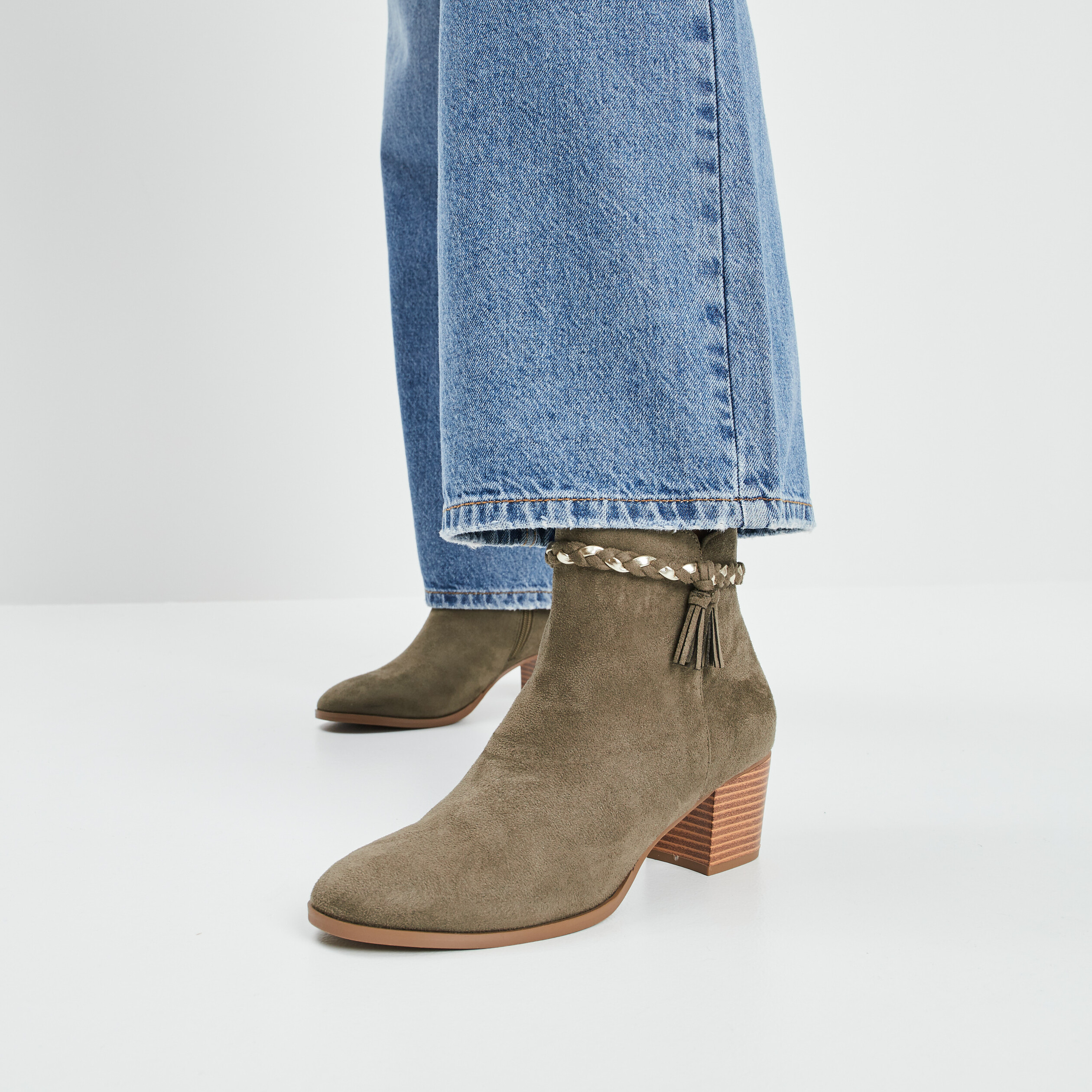 Bottines à détails tressés vert kaki femme | La Halle
