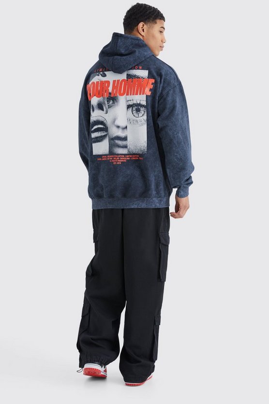 Oversize Hoodie mit Acid-Waschung und Print