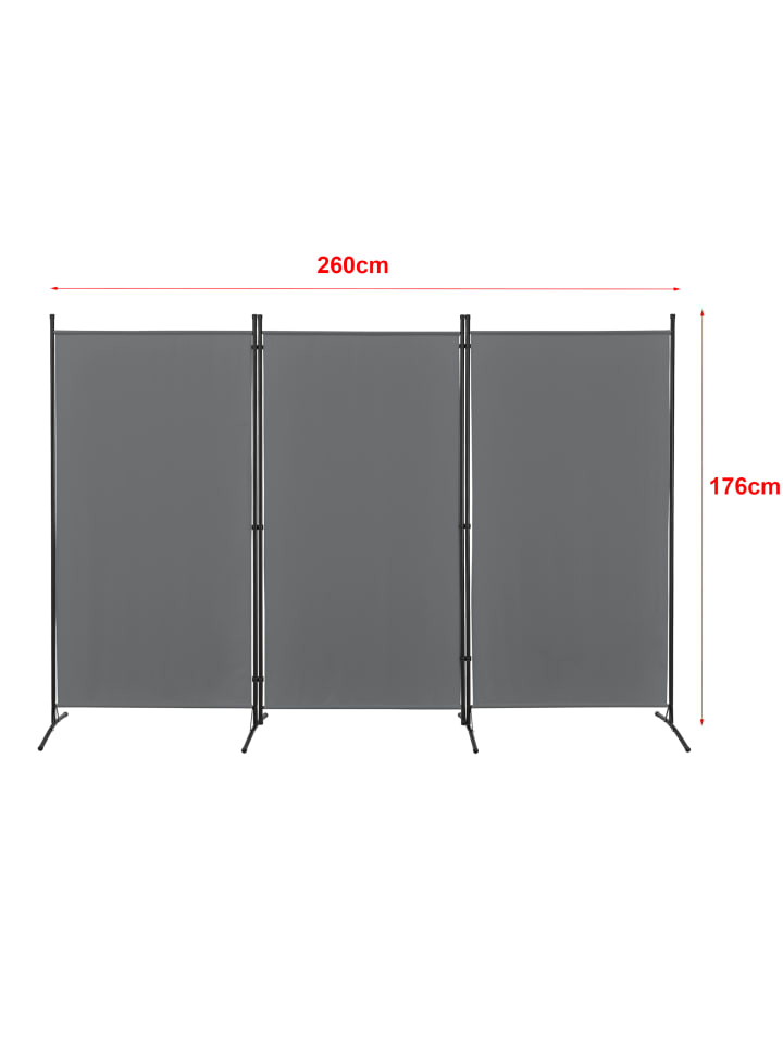 en.casa Raumteiler Teruel - 3-teilig in Grau (H)176cm (B)260cm günstig kaufen onesize