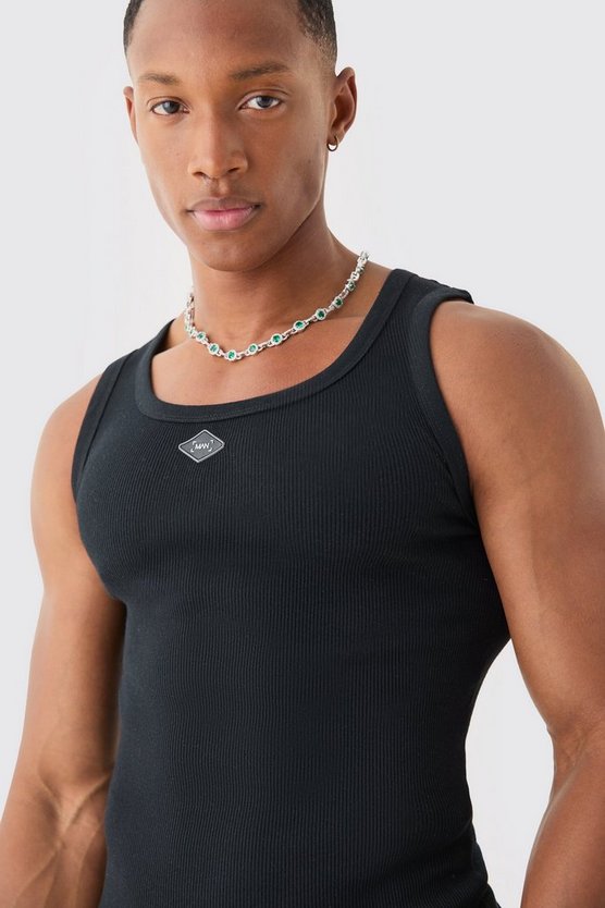 Geripptes Muscle-Fit Tanktop mit Logo