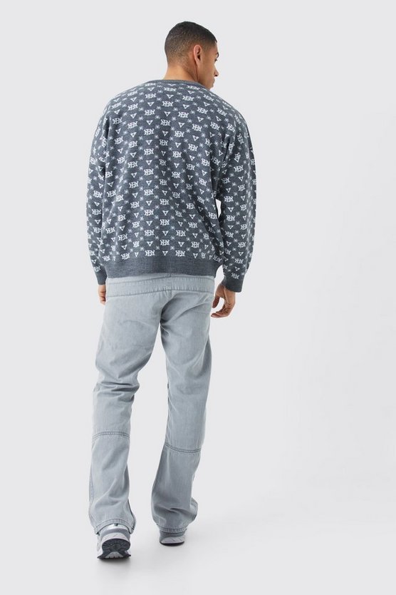 Oversize Strick-Pullover mit Print