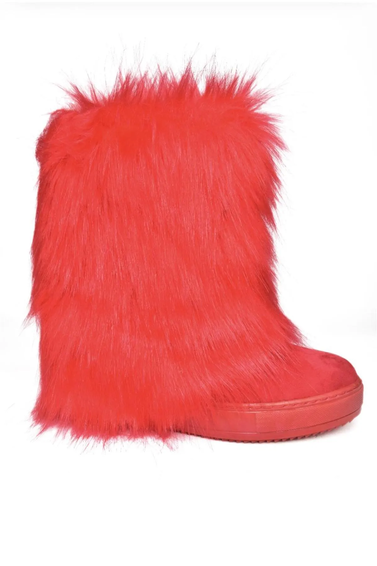 Fox Shoes  Haarige Damenstiefel aus rotem Wildleder mit Keilabsatz