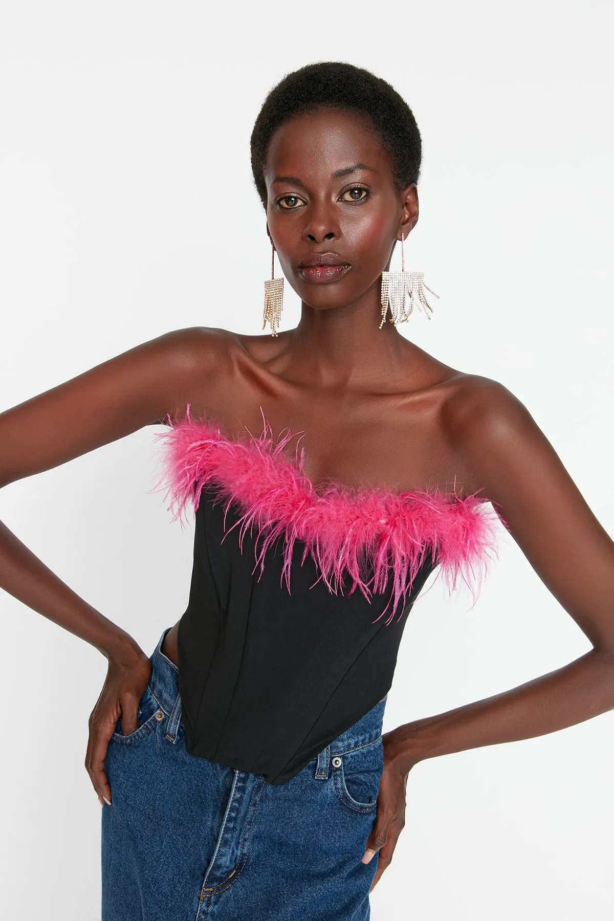 Trendyol Collection  Schwarz-Rosa Otrish Detailliertes Bustier TPRSS22BS00018