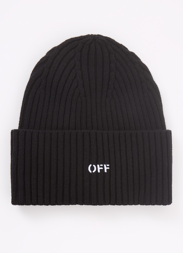 Off-White  Ribgebreide muts van wol met logo