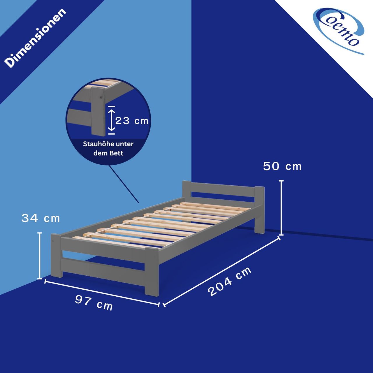 Coemo Bett Classico Holzbett Bettgestell mit Lattenrost Massivholz Kiefer 90x200cm anthrazit