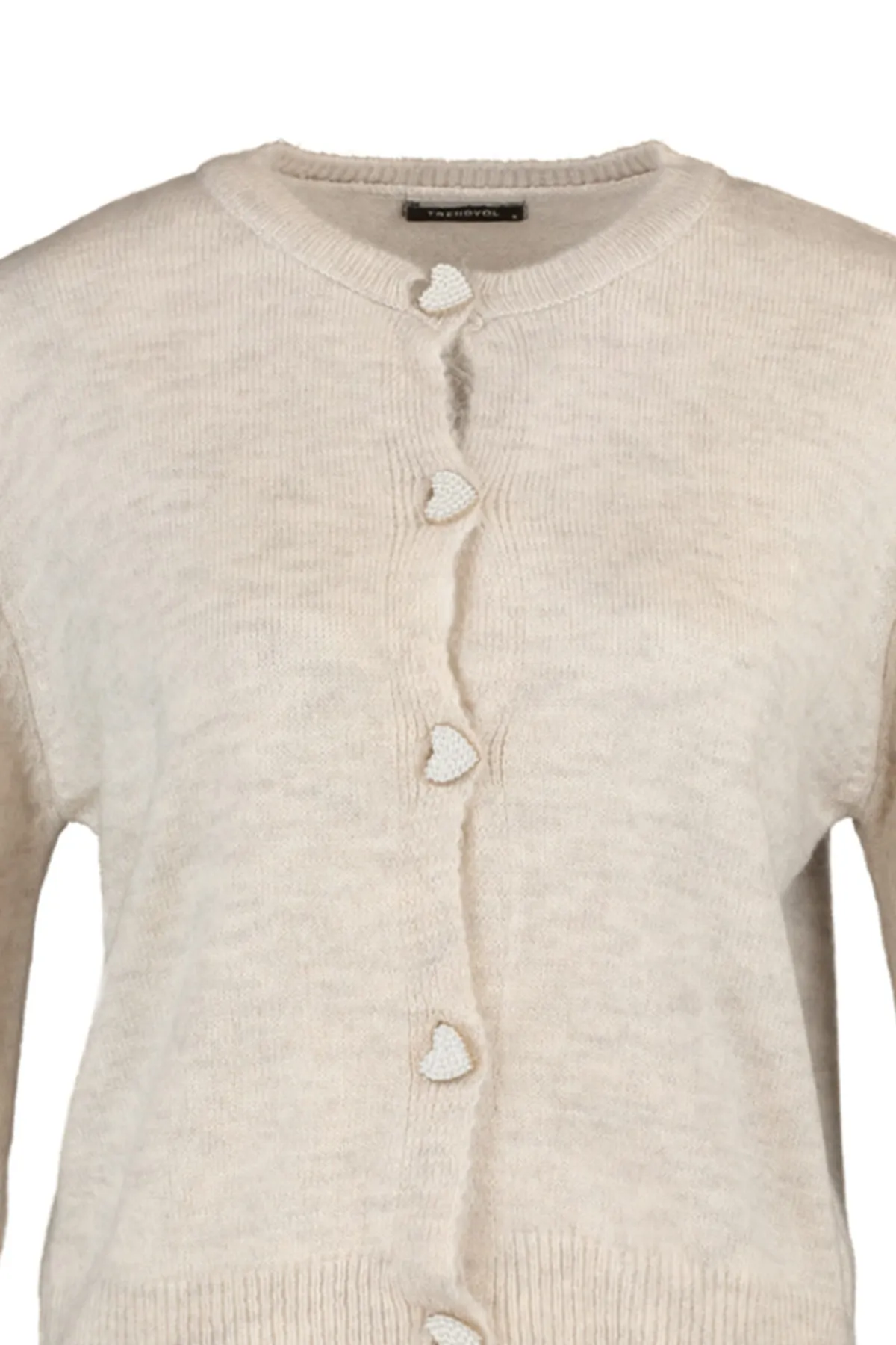 Trendyol Collection  Steinfarbene, weich strukturierte Strick-Strickjacke mit Juwelenknöpfen TWOAW22HI0044
