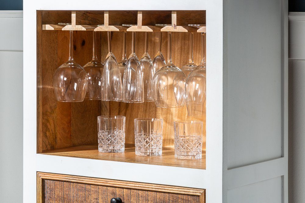riess-ambiente Weinregal LONG ISLAND 196cm weiß / natur, 1-tlg., Massivholz · Flaschenregal · Landhaus · Küche · Mangoholz