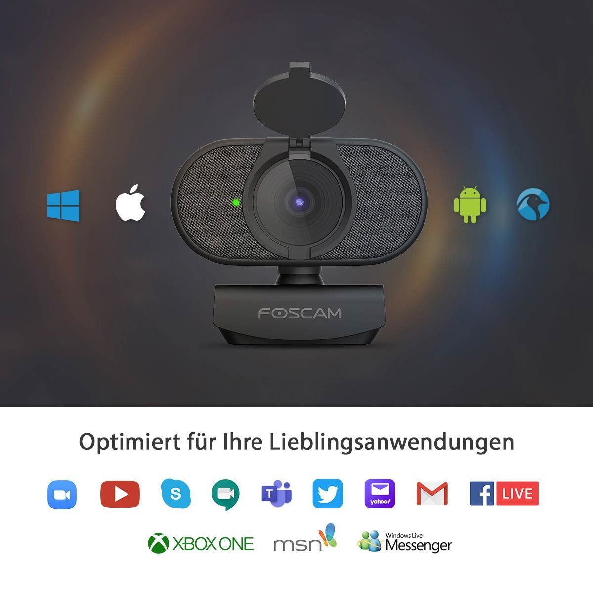 Foscam FOSCAM W81 8 MP Ultra HD USB-Webkamera für Live-Streaming Webcam (Plug and Play, Integriertes Mikrofon, Sichtschutzabdeckung)