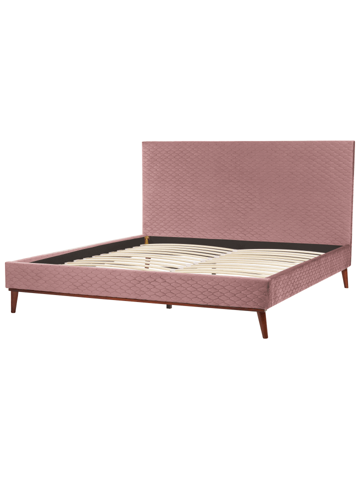 Beliani Doppelbett BAYONNE in Rosa/Dunkler Holzfarbton - (W) 191 x (H) 121 x (L) 212 cm günstig kaufen onesize