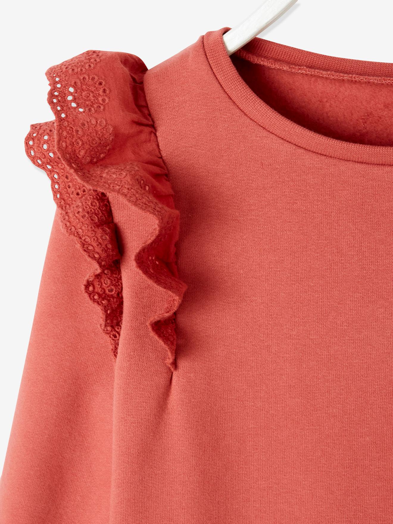 Robe molleton à volants en broderie anglaise fille rose hâlé