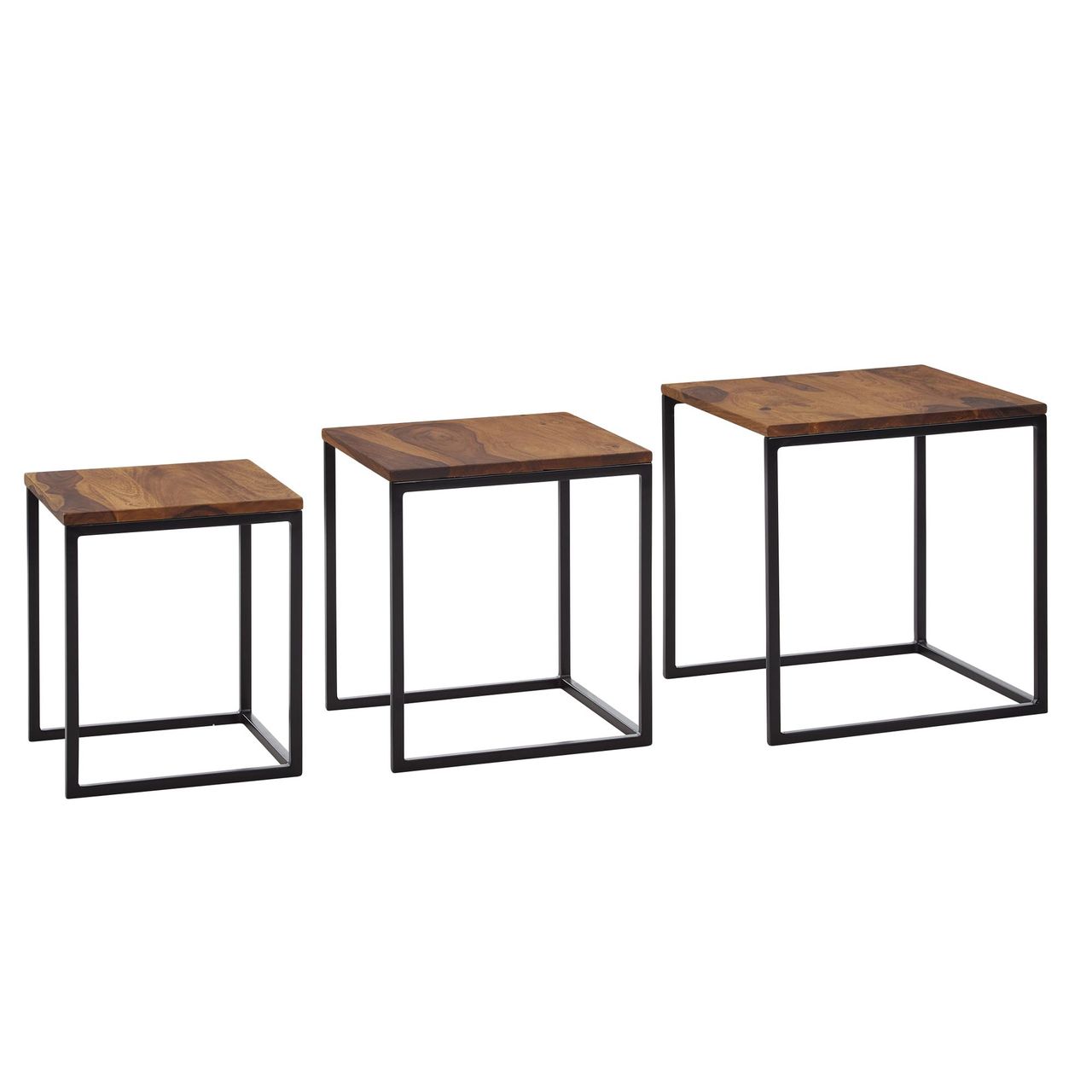 Wohnling Satztisch 3er Set Sheesham Massivholz / Metall