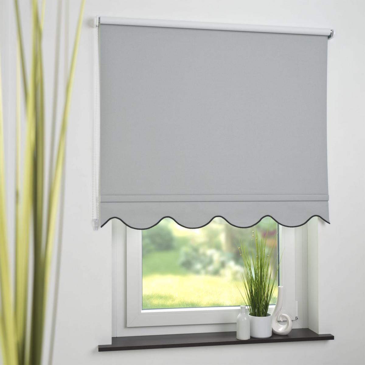 Bella Casa Seitenzugrollo Kettenzugrollo Volantrollo Rollo Klassik Verdunklung 132 x 180 cm hellgrau für Fenster