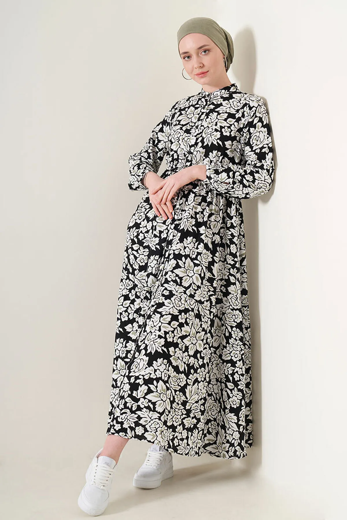 Bigdart  2144 Hijab-Kleid mit Richterkragen – Schwarz
