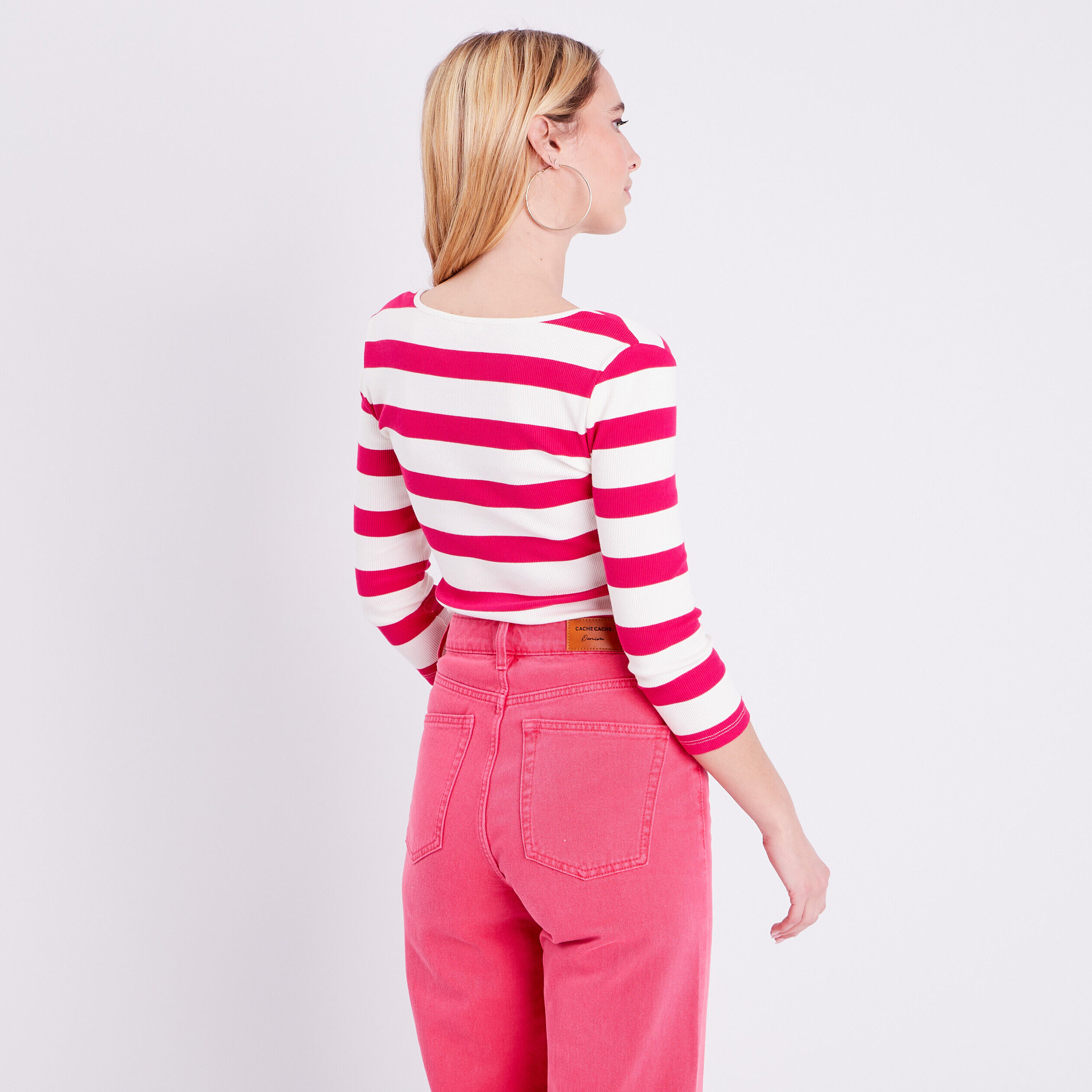 T-shirt manches longues rose vif femme | Cache Cache