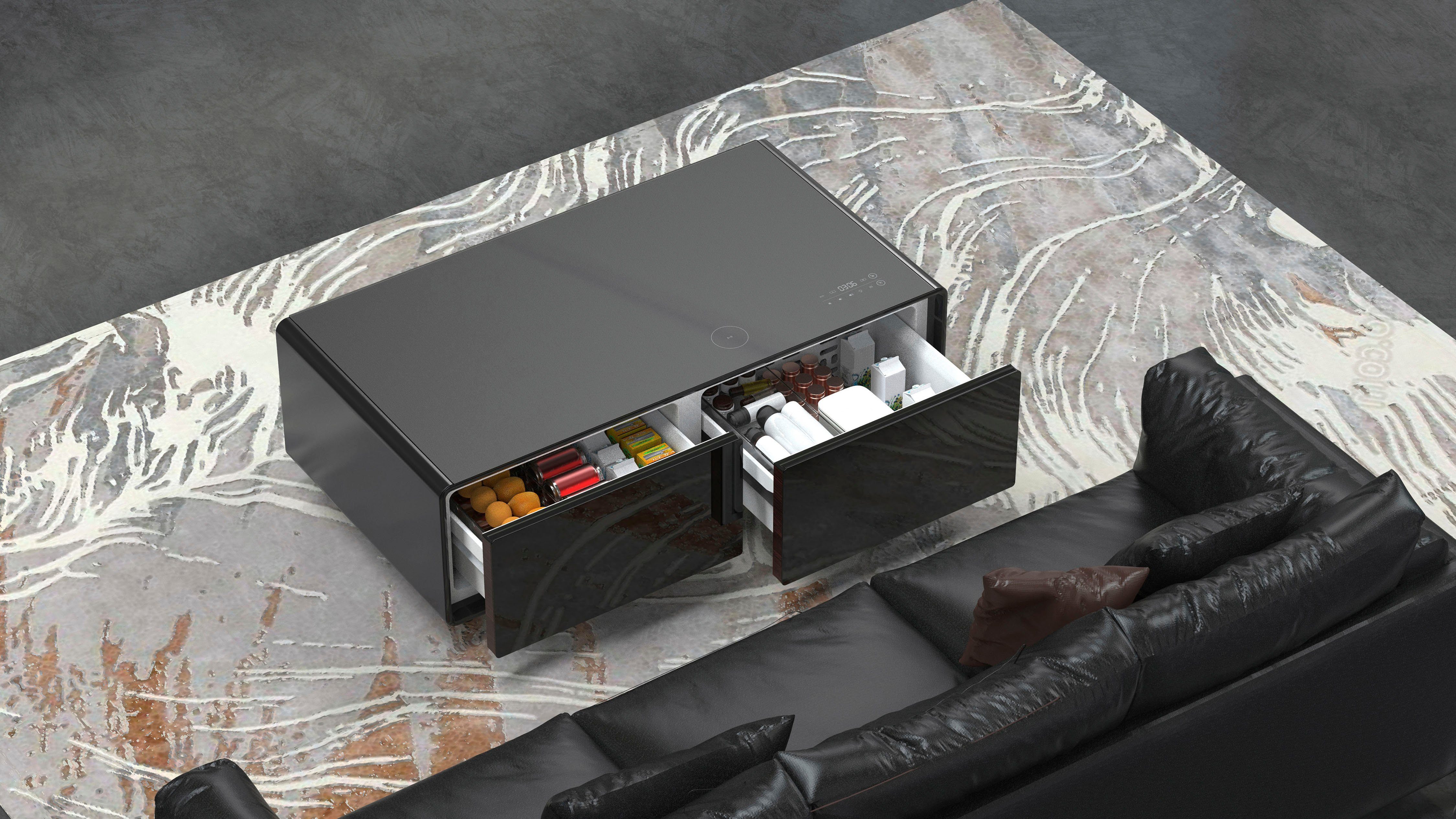Caso Getränkekühlschrank 792, 46 cm hoch, 130,5 cm breit, Loungetisch mit Kühlfächern, Soundbar und Lademöglichkeiten