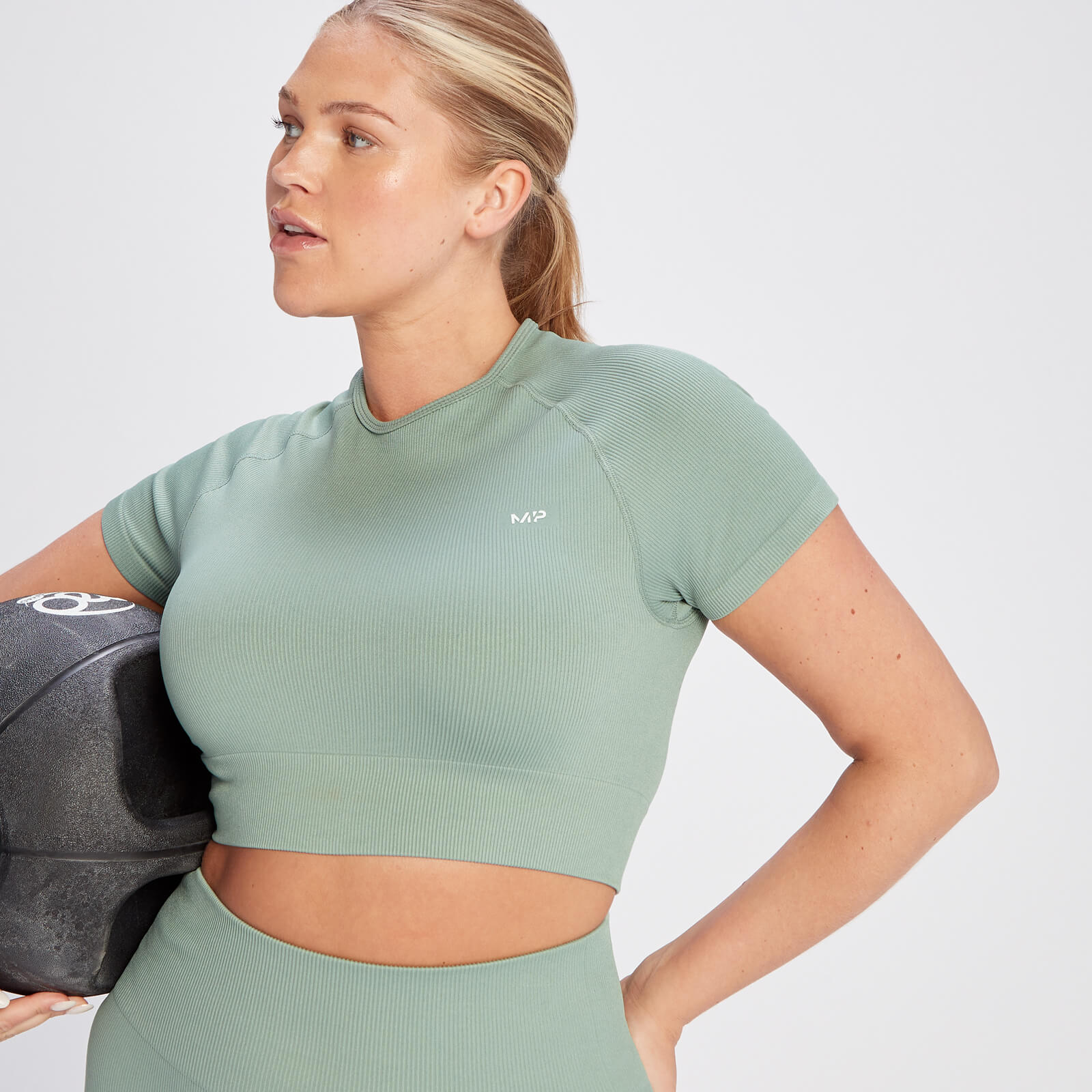 Crop top côtelé sans coutures MP Tempo pour femmes – Vert sauge
