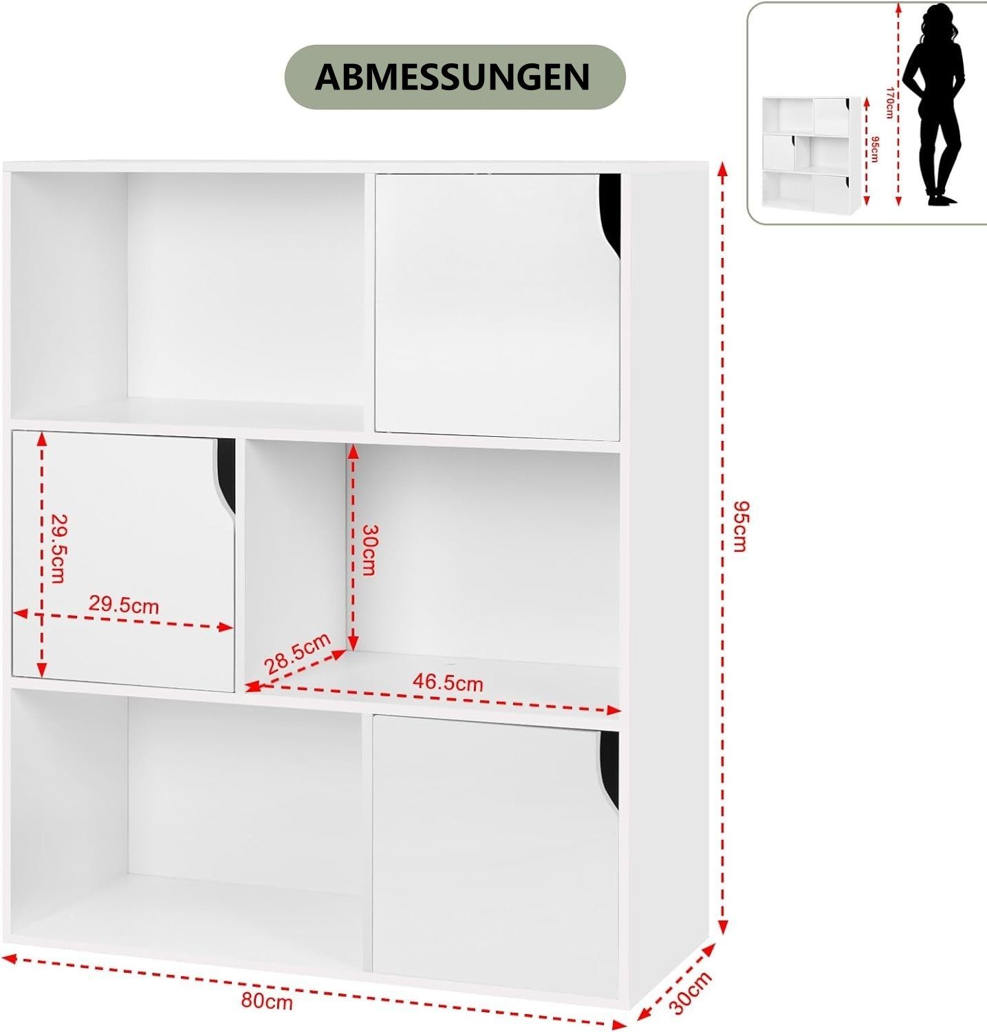 EUGAD Bücherregal, 1-tlg., Würfelregal mit Türen aus Holzwerkstoff