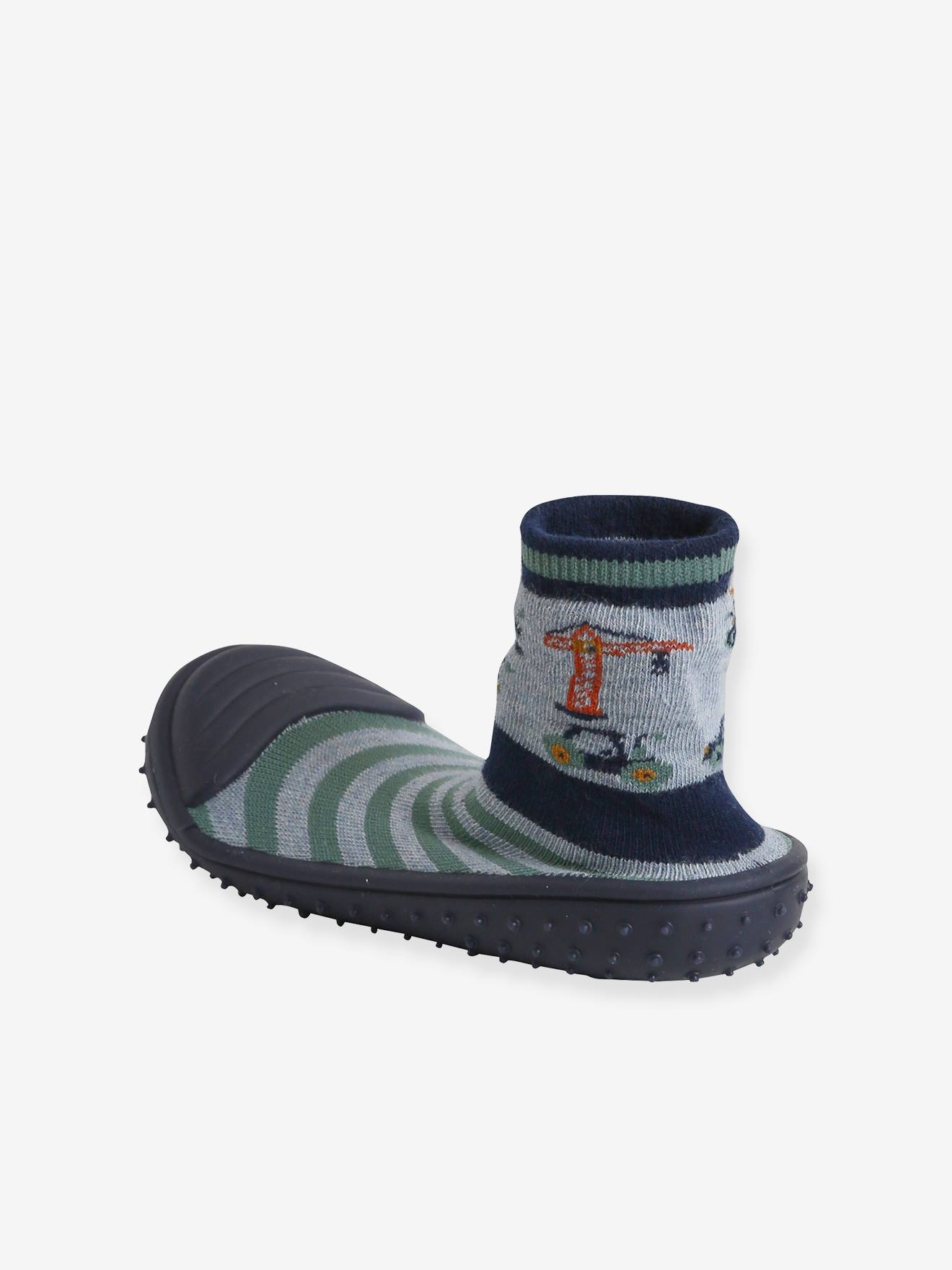 Chaussons-chaussettes enfant antidérapants gris chiné