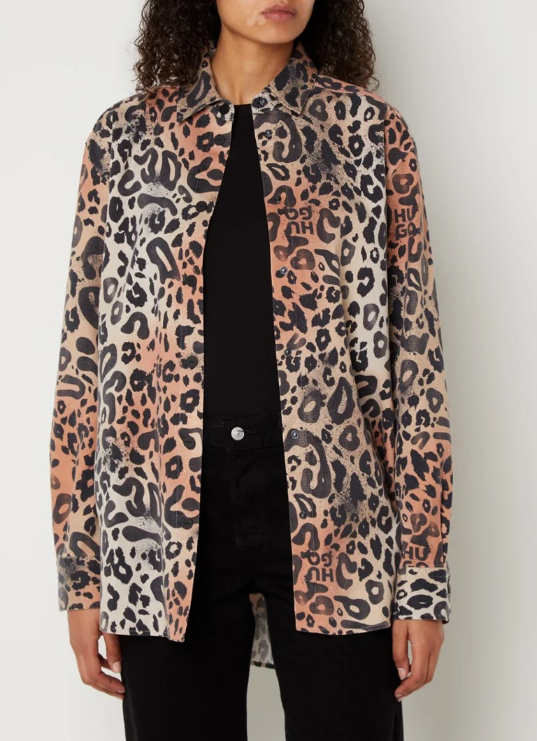 HUGO BOSS Blouse in lyocell blend with leopard print