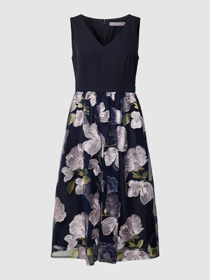 Cocktailkleid mit floralem Muster in marineblau meliert