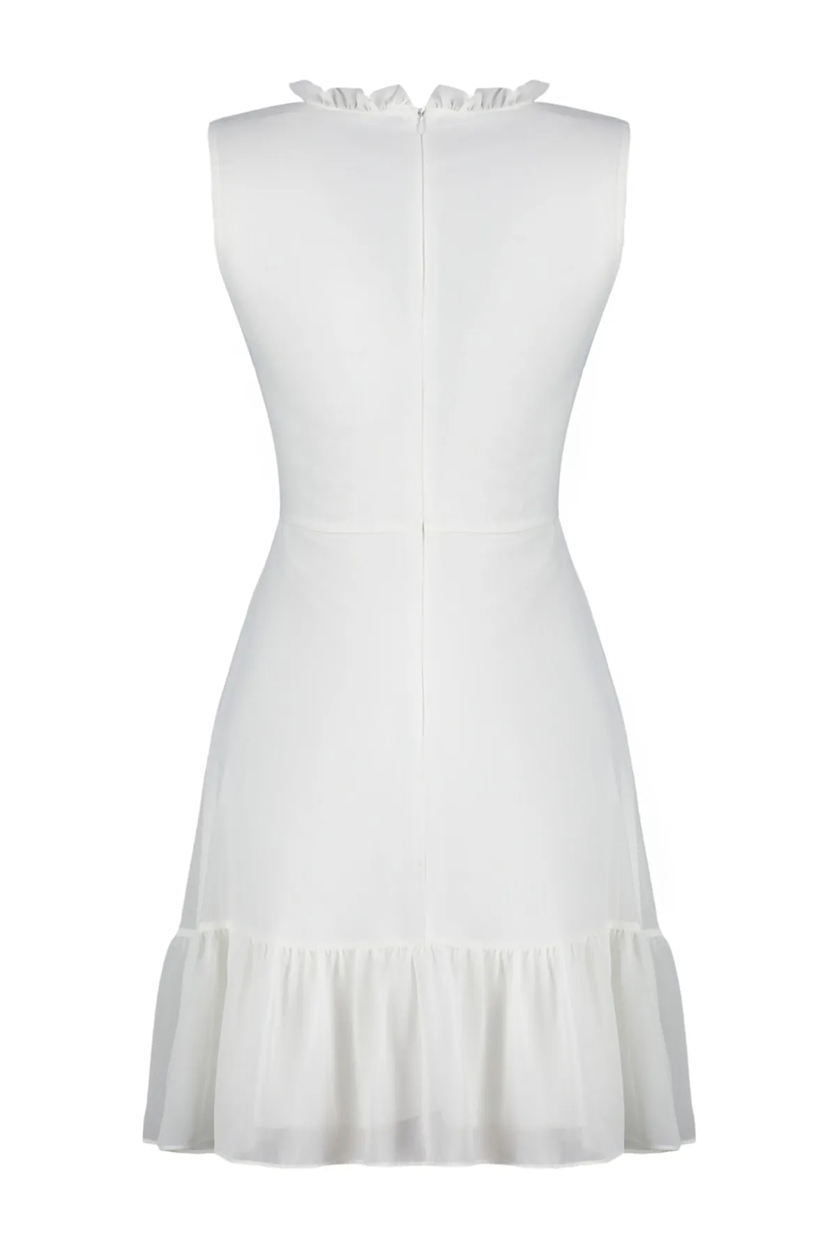 Trendyol Collection  Ecrufarbenes, gewebtes Minikleid mit Rüschen und Chiffonfutter in A-Linie TWOSS20EL0237