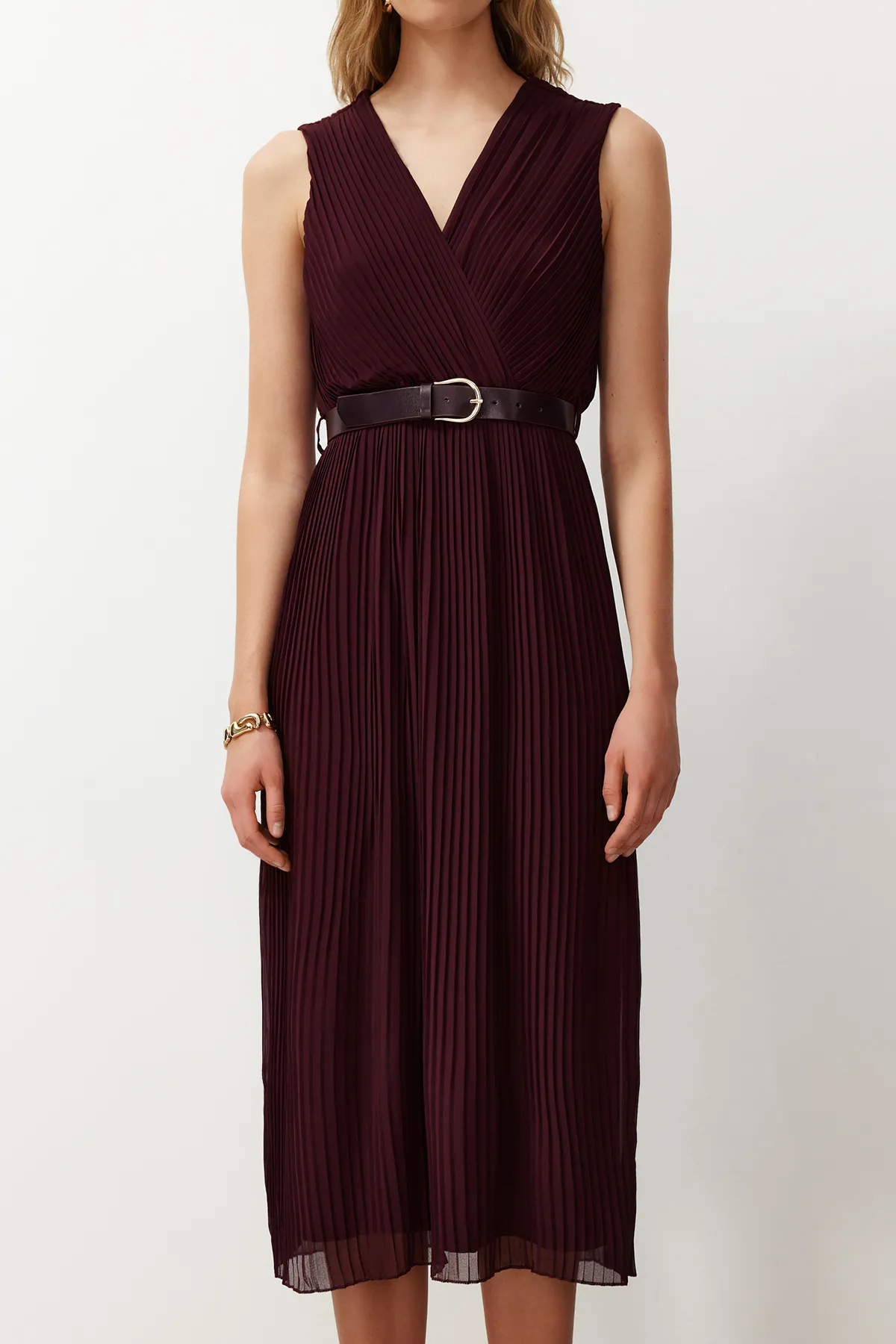 Trendyol Collection  Pflaumenfarbenes gewebtes Midikleid TWOSS24EL00774