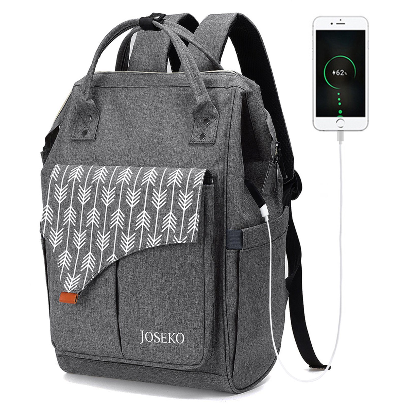 JOSEKO Daypack Tasche Rucksack Dark Gray: Praktisch & Modisch! (USB-Charger/USB-Ladestecker), Viele Fächer + Taschen, großer Stauraum, daily Backpack
