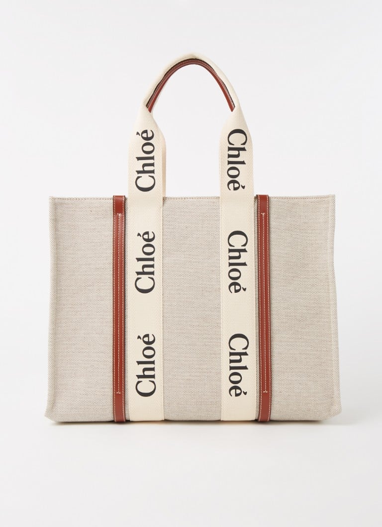 Borsa tote grande Chloé Woody in tela con dettagli in pelle di vitello