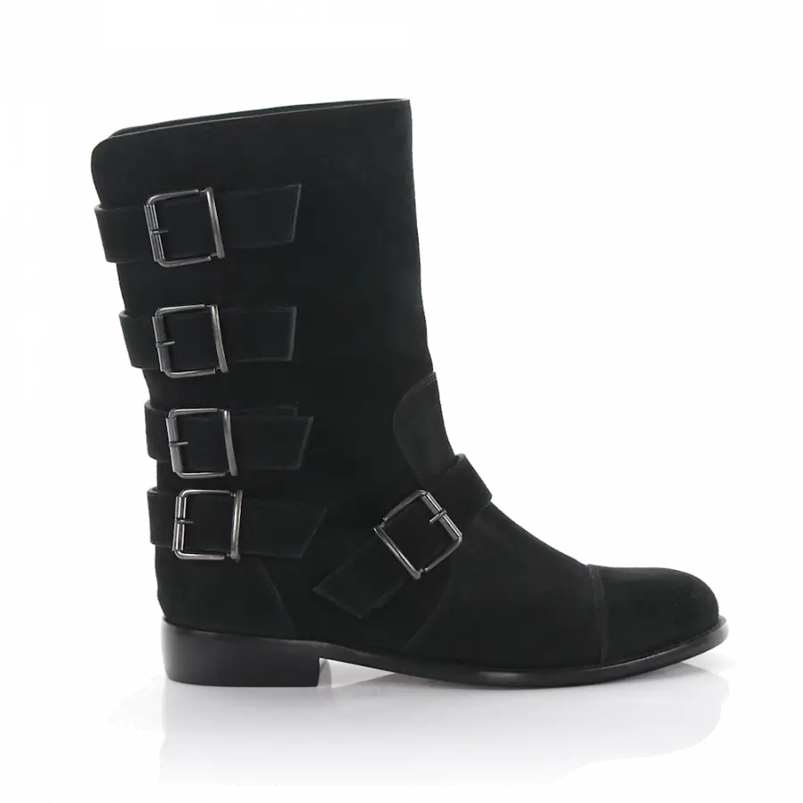 Giuseppe Zanotti - Stiefel Veloursleder Zierschnalle schwarz - schwarz