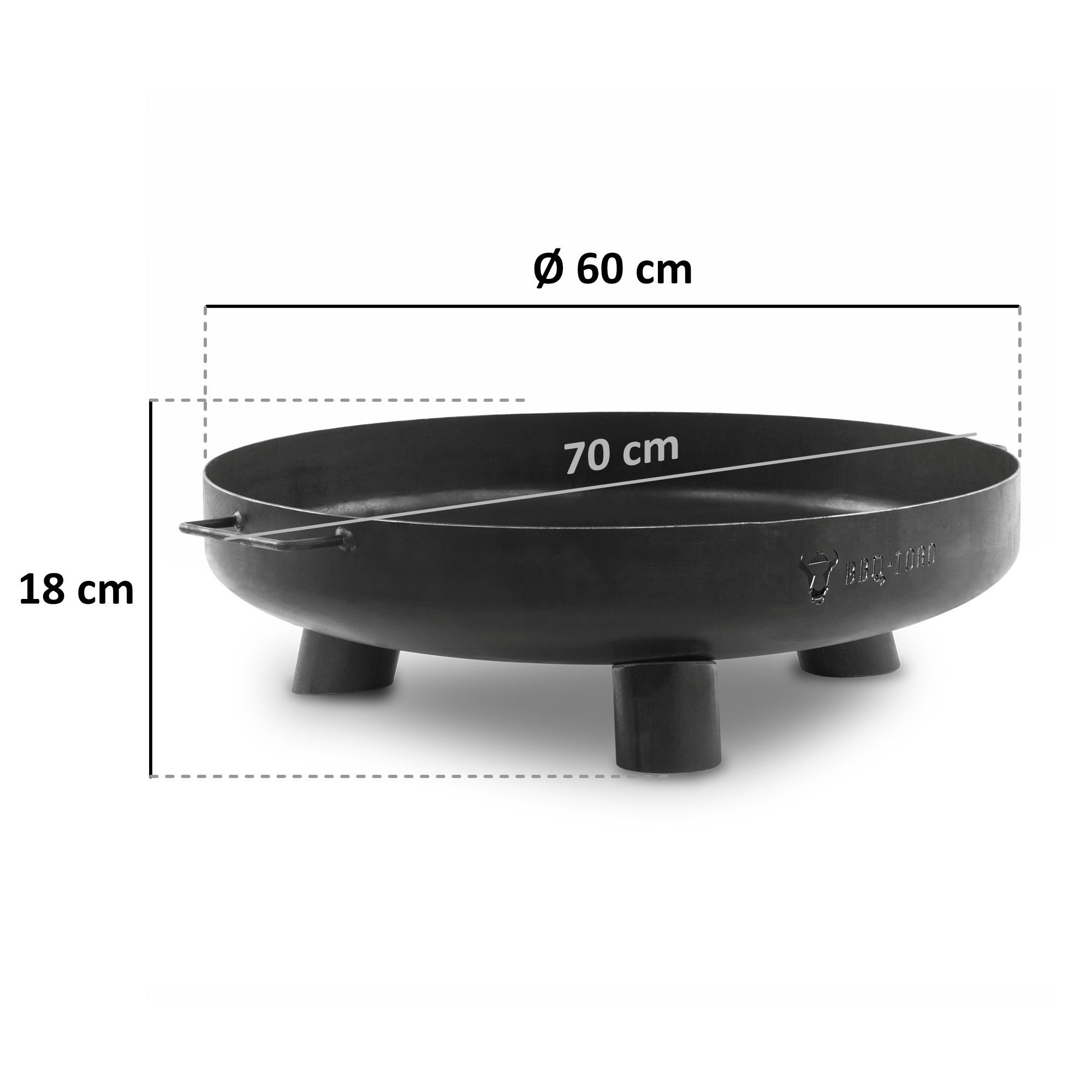 BBQ-Toro Feuerschale 60 cm, Schwarz, Outdoor Dreibein Feuerstelle für Garten und Terrasse, (4-St), mit Griffen
