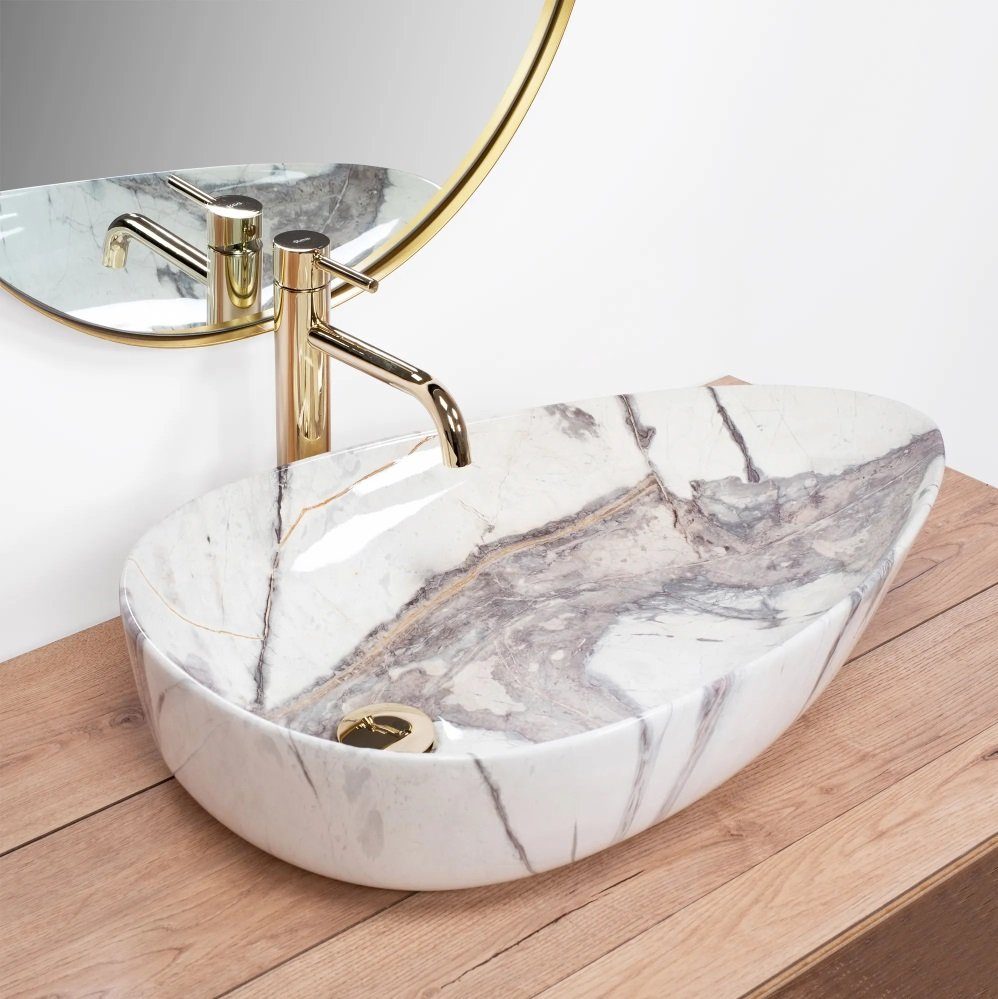 Badezimmer Rea Aufsatzwaschbecken Waschbecken Greta Thunder Natursteinoptik Keramik 65,5x39cm