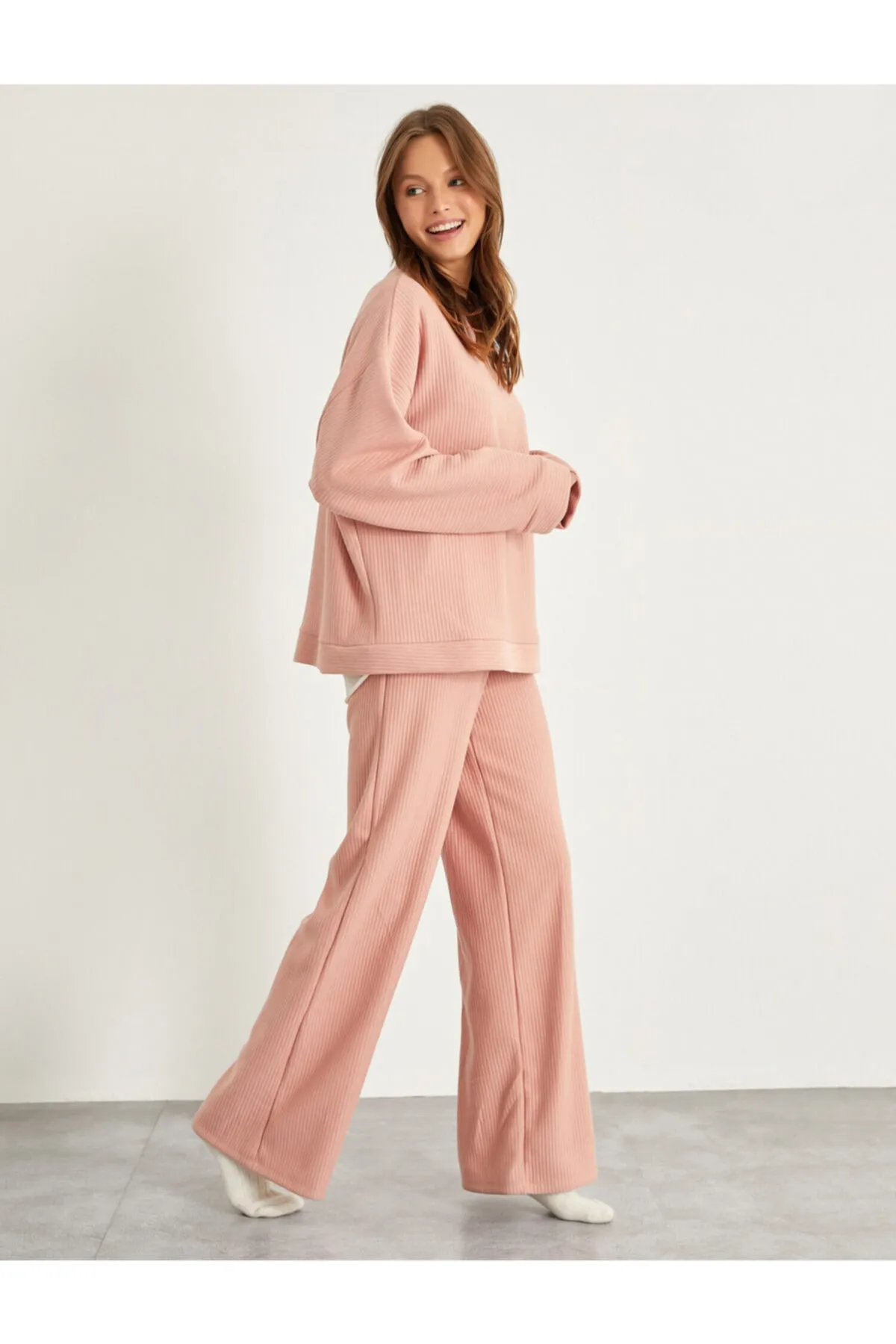 Koton  Gerippte Pyjamahose mit weitem Bein