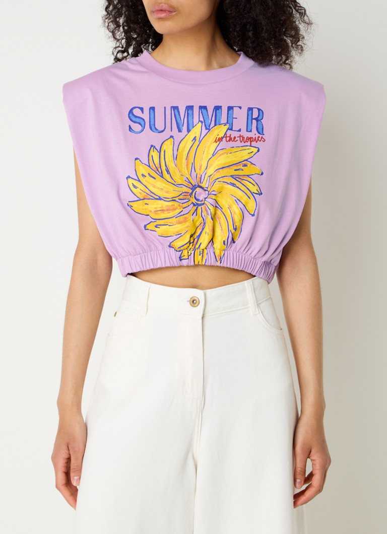 Farm Rio Crop top with print and shoulder pads