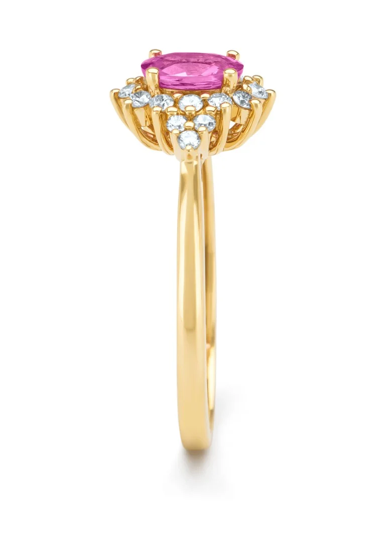 Diamond Point Yellow gold ring, 0.60 ct pink sapphire, Eden