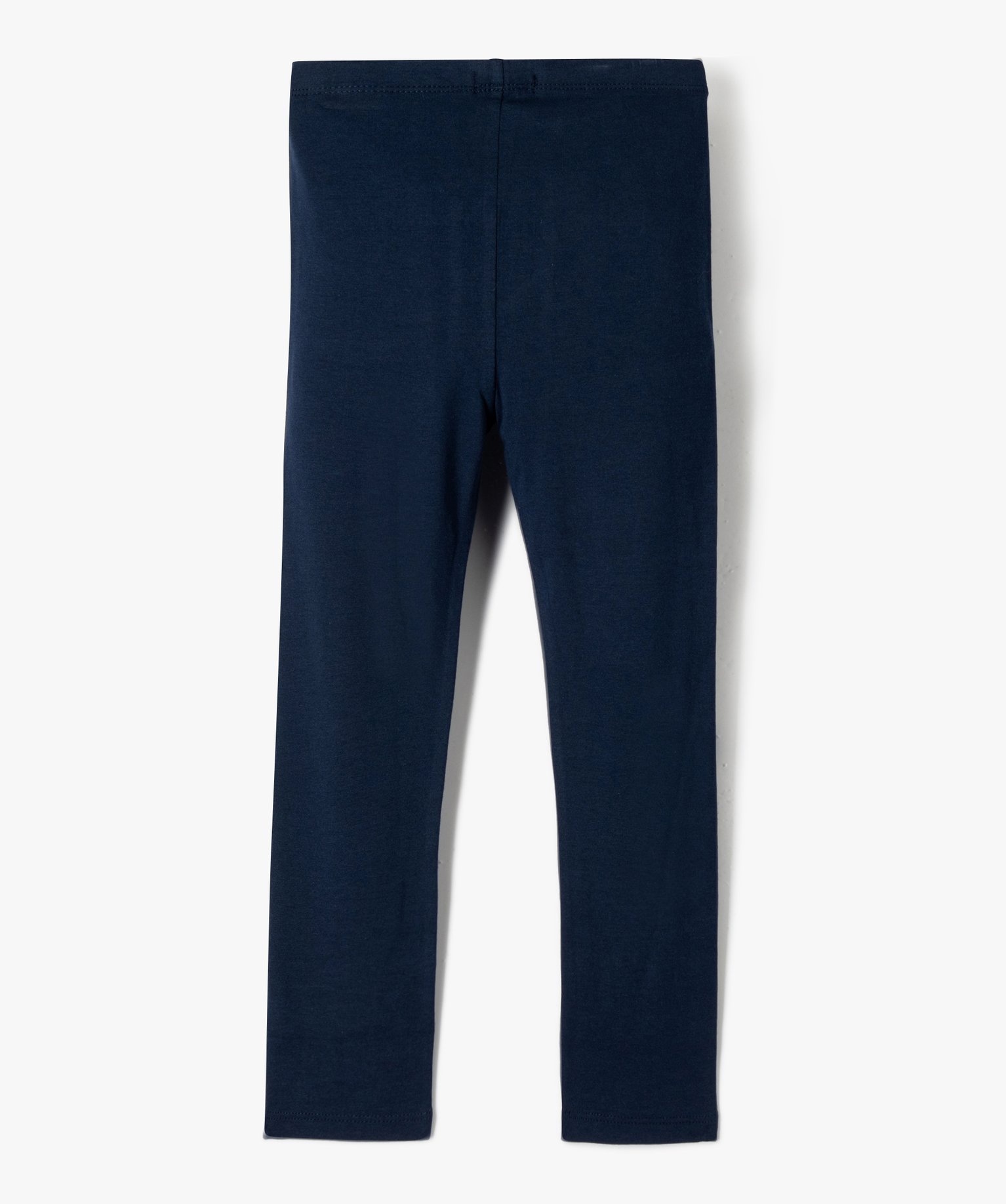 Legging fille long uni en coton stretch marine | GEMO