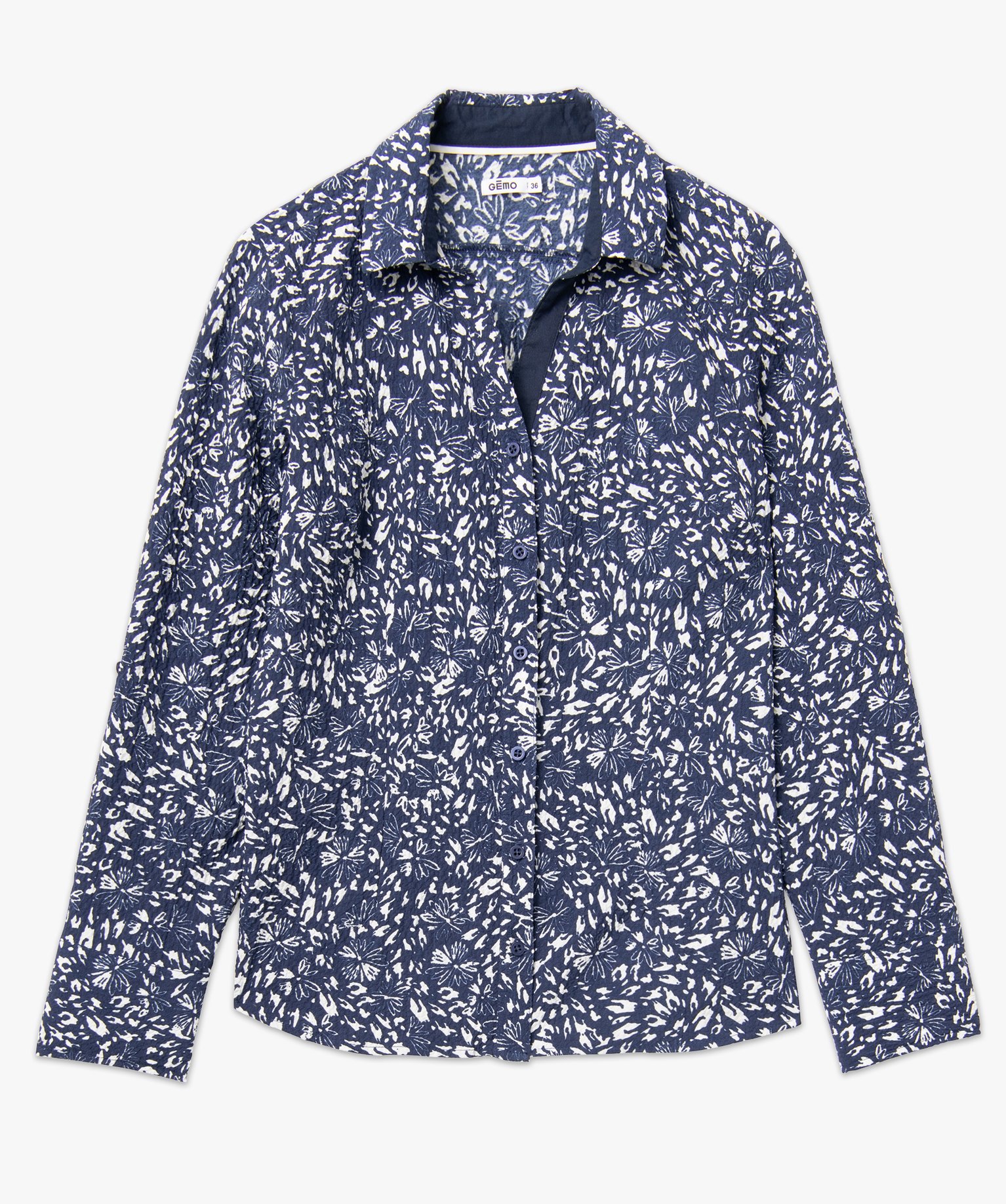 Chemise femme à motifs fleuris avec manches retroussables imprime | GEMO