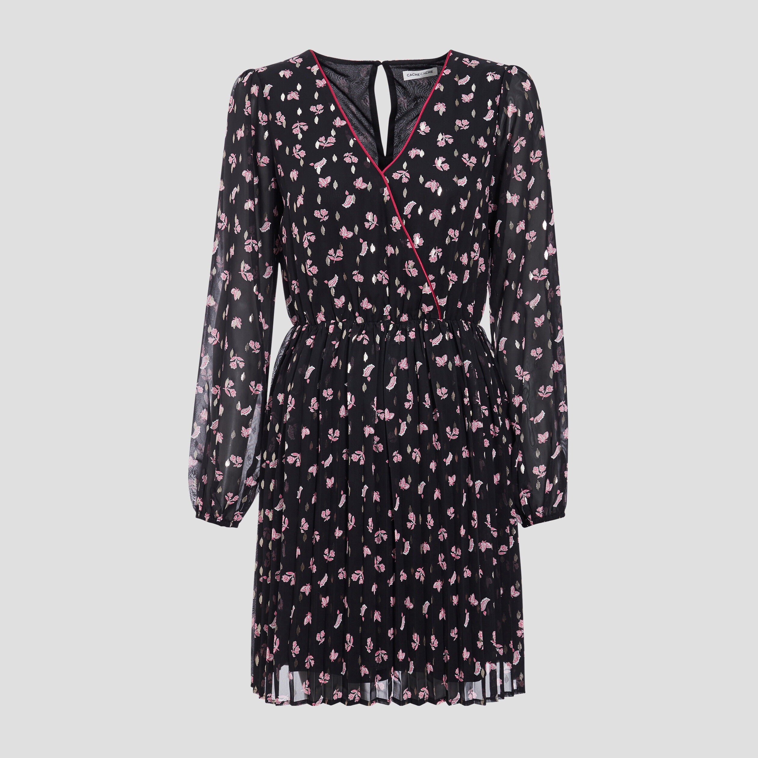 Robe évasée plissée noir femme | Cache Cache