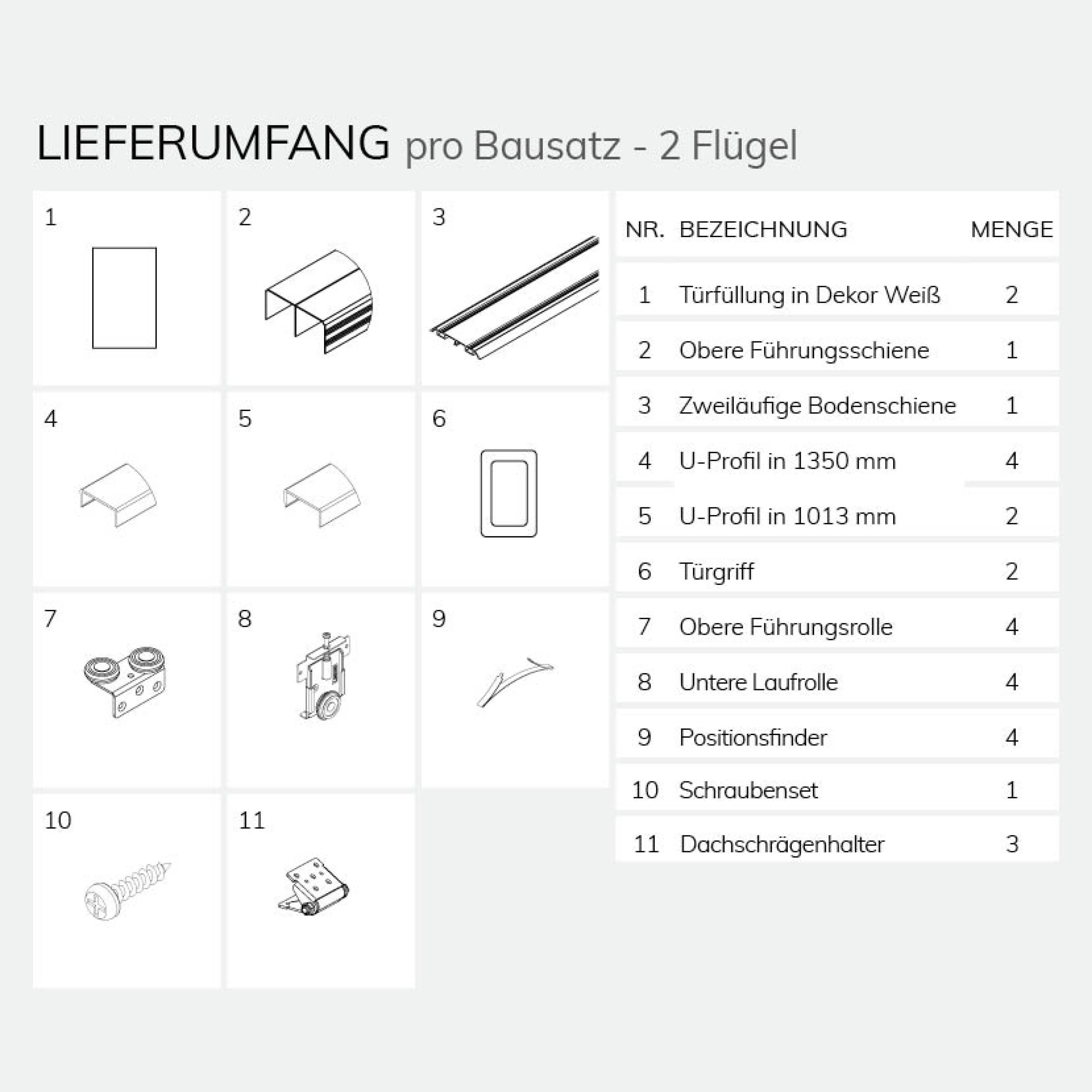 hibitaro Schiebetür Drempel/ Kniestock Schiebetürbausatz Komplett - Länge: 2 oder 3 Meter
