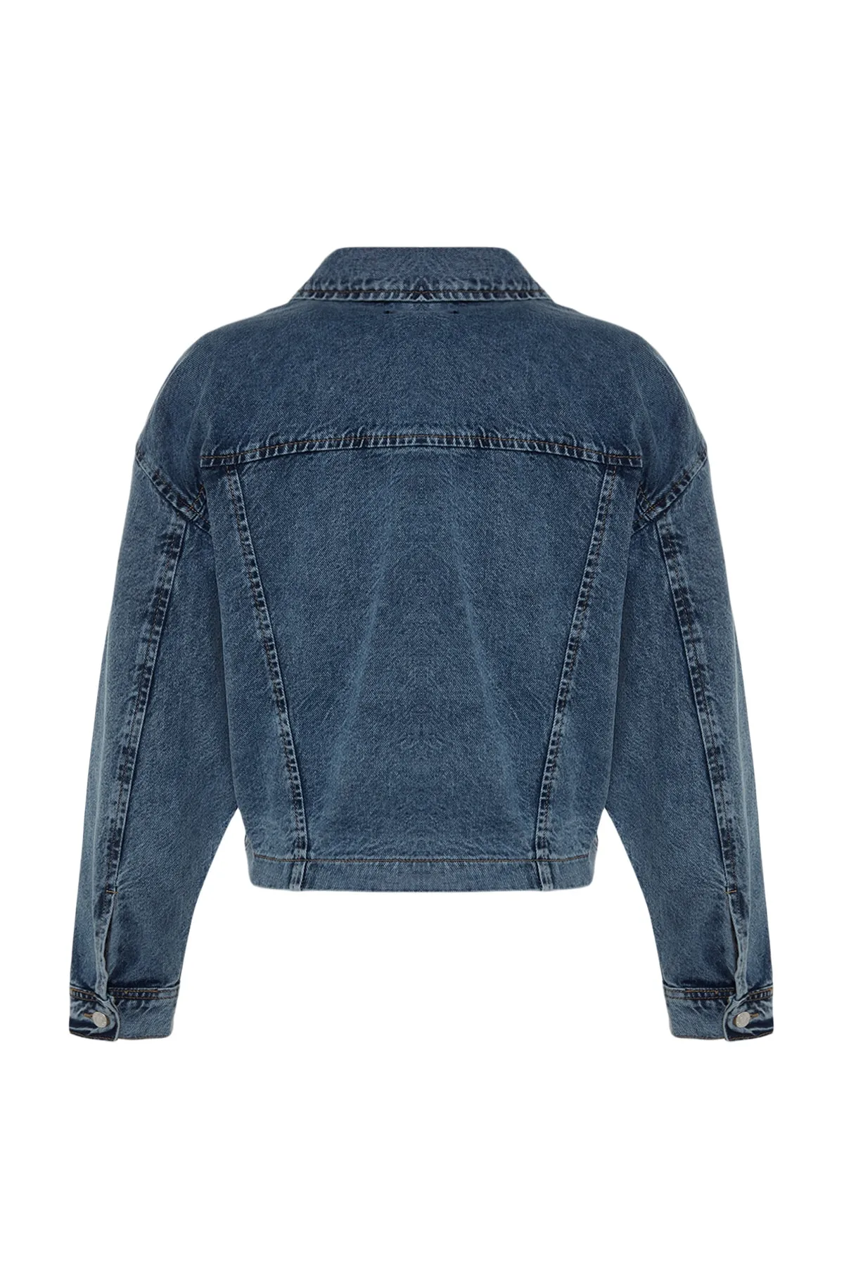 Trendyol Collection  Blaue Biker-Jeansjacke mit Reißverschlussdetail TWOSS23CE00050