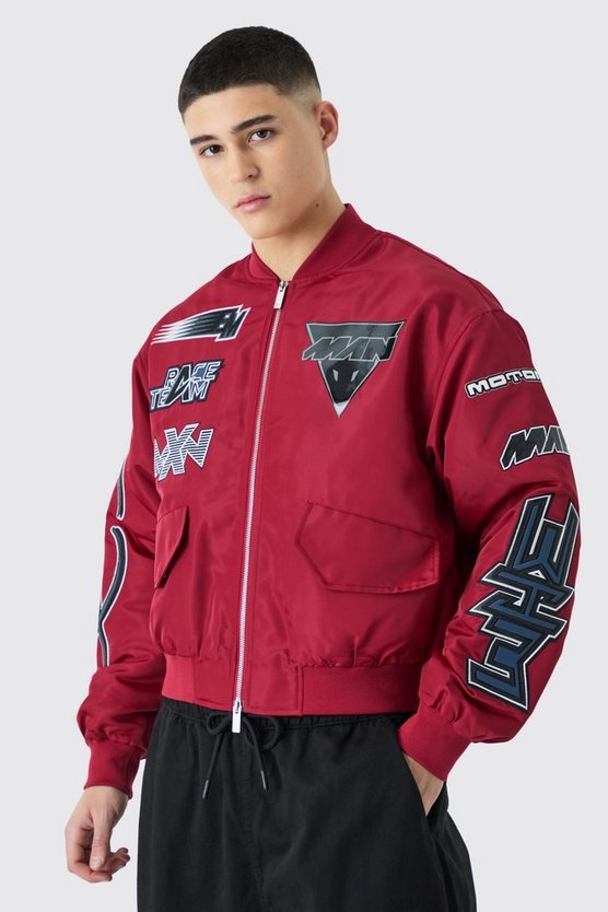 Kastige hochglänzende Nylon Moto-Bomberjacke