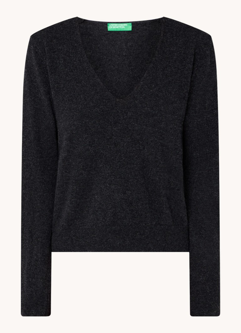 Maglione Benetton in lana vergine a maglia fine con scollo a V