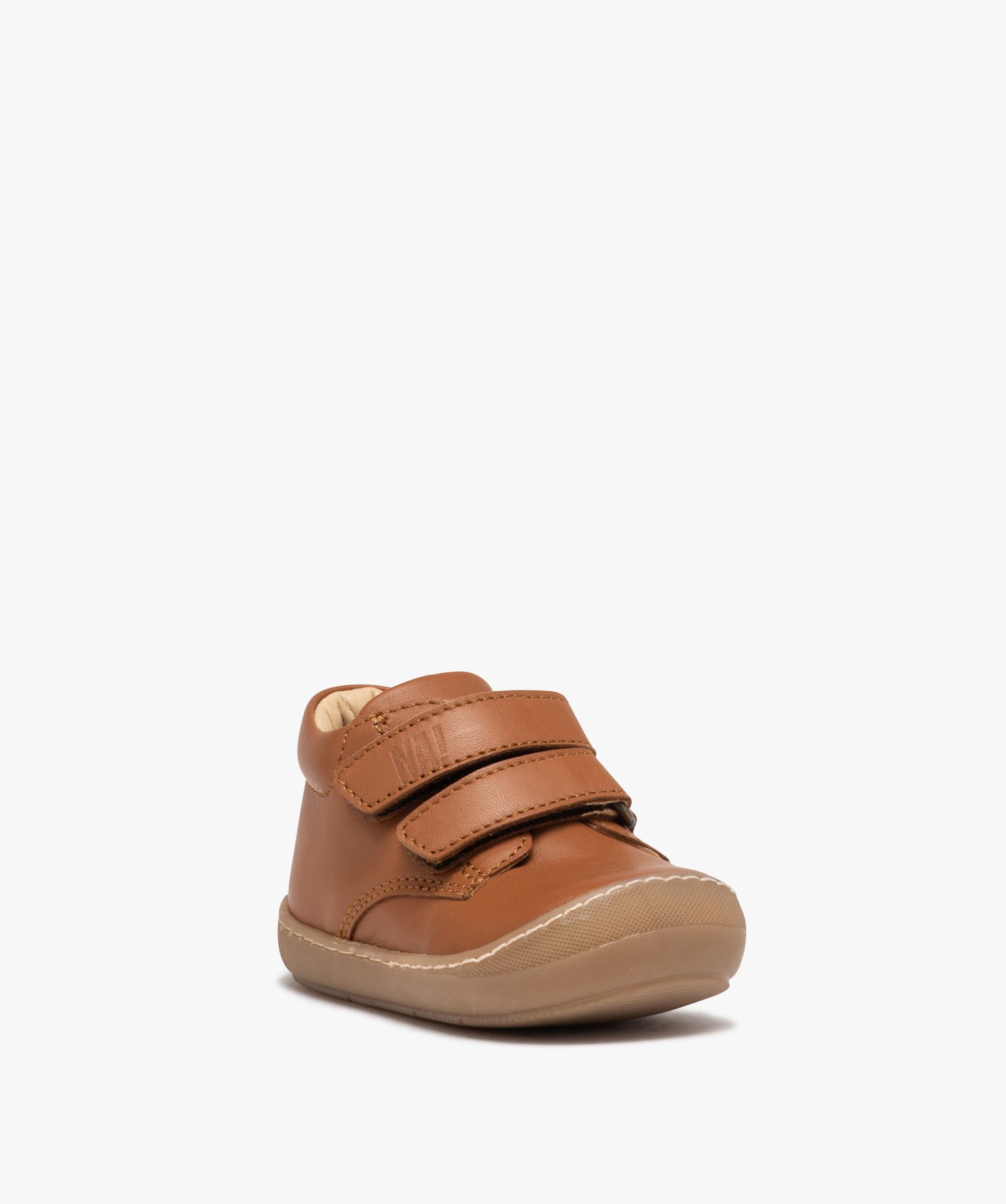 Baskets bébé Garçon dessus en cuir uni à double scratch ... camel | GEMO