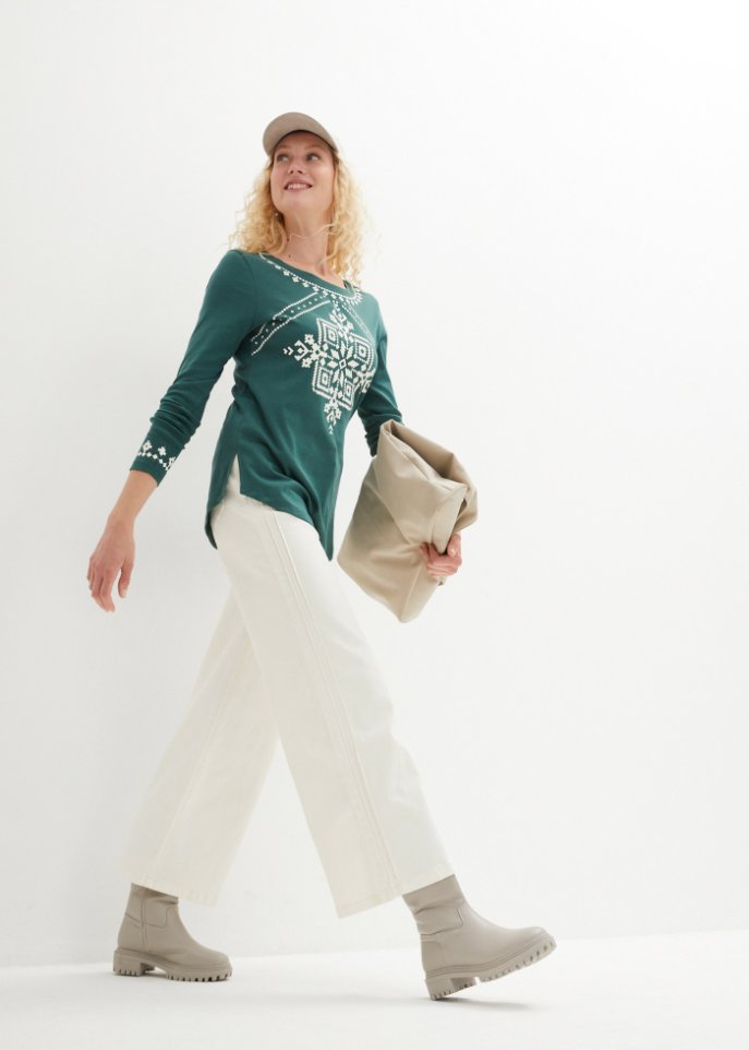 Baumwollripp-Langarmshirt mit Norwegermotiv