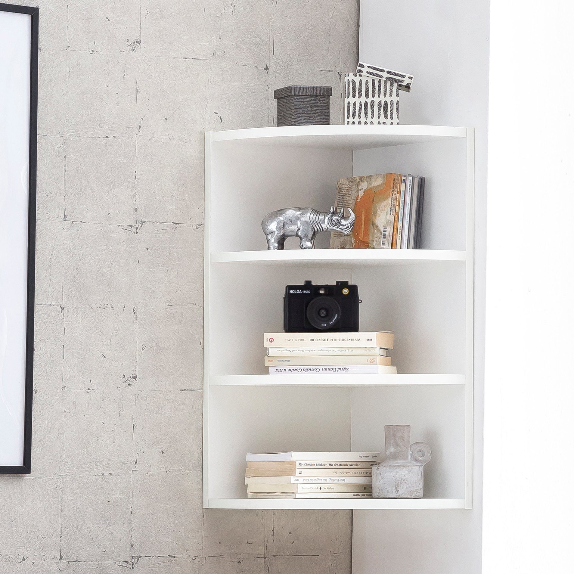FINEBUY Eckregal SuVa14558_1, Weiß 30x60x30 cm, Wandregal Eck, Hängeregal Modern, Wandboard Freischwebend Dekoregal Bücherregal Wand