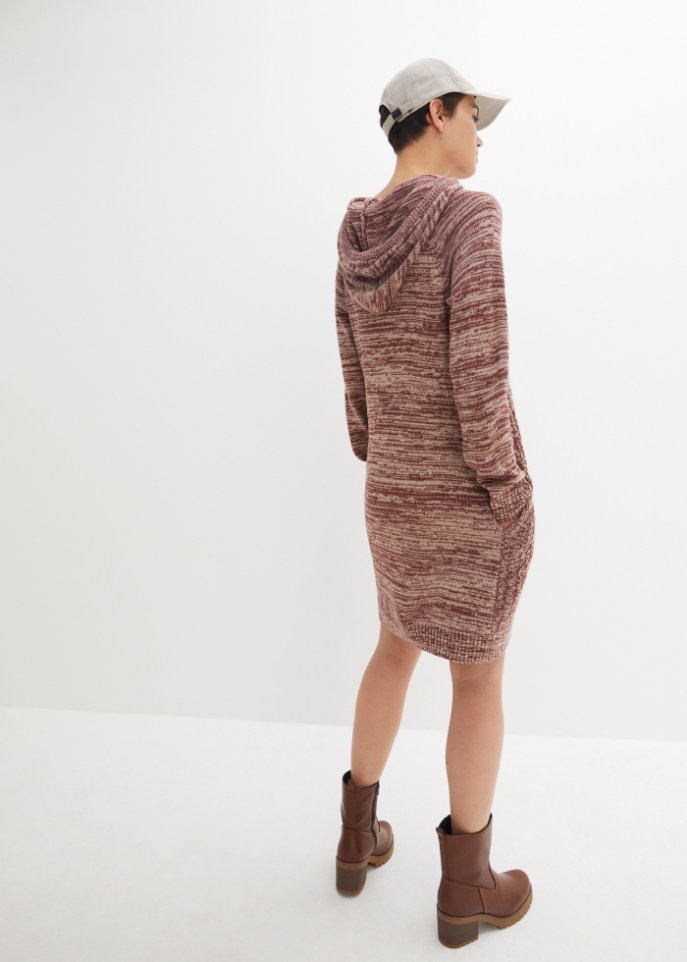 Kapuzen-Strickkleid mit Zopfmuster