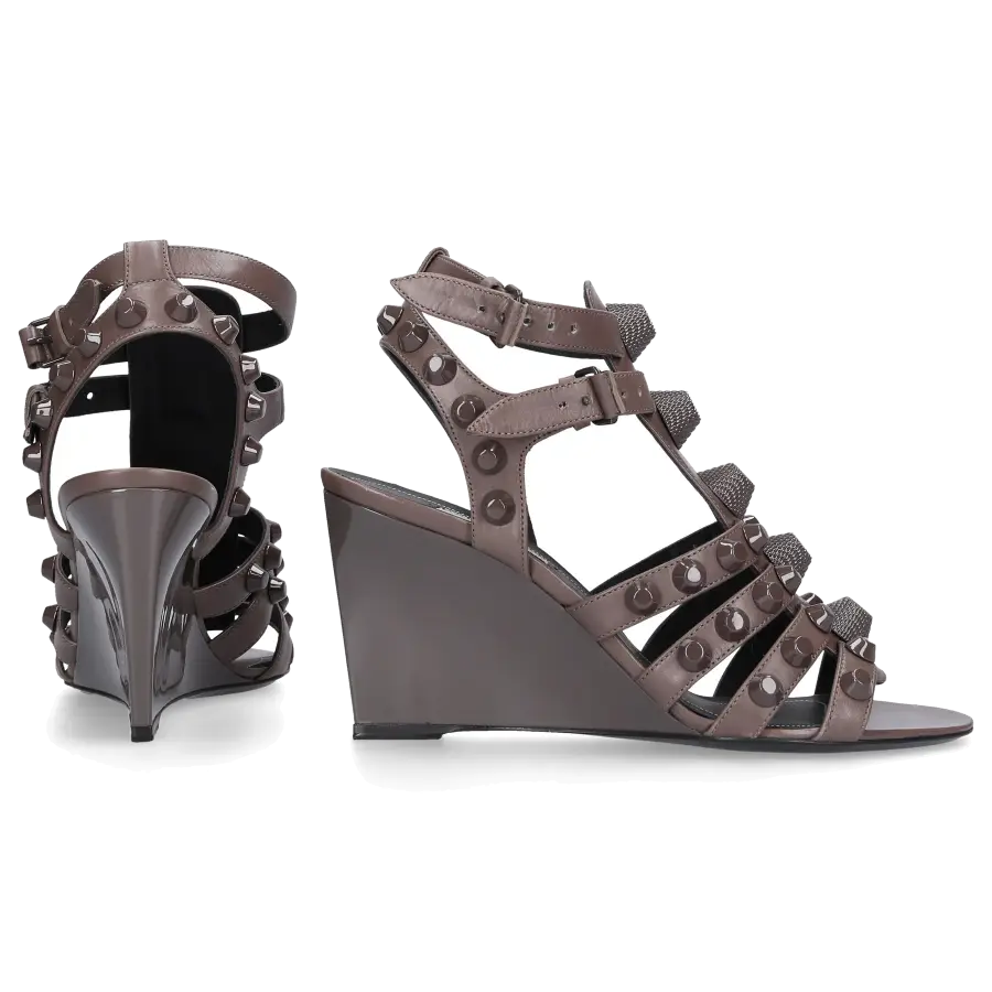 Balenciaga - Keilsandalen WADH0 Leder grau Designer-Nieten grau - grau