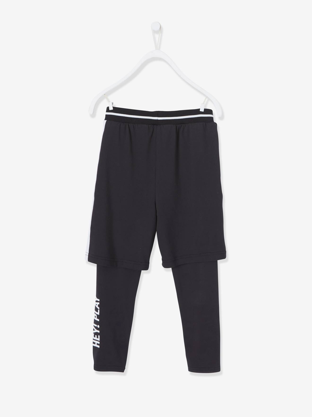 Legging bermuda de sport garçon effet 2 en 1 noir