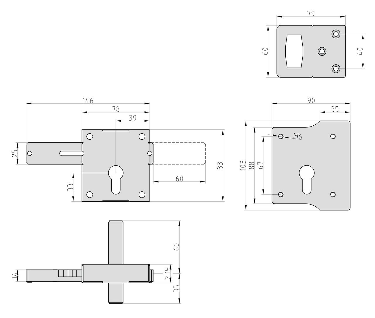 Basi Aufschraub-Torschloss - ATS 80 - Lochung: PZ - Holztore - 6-tourig - Dorn: 39 mm - R/L