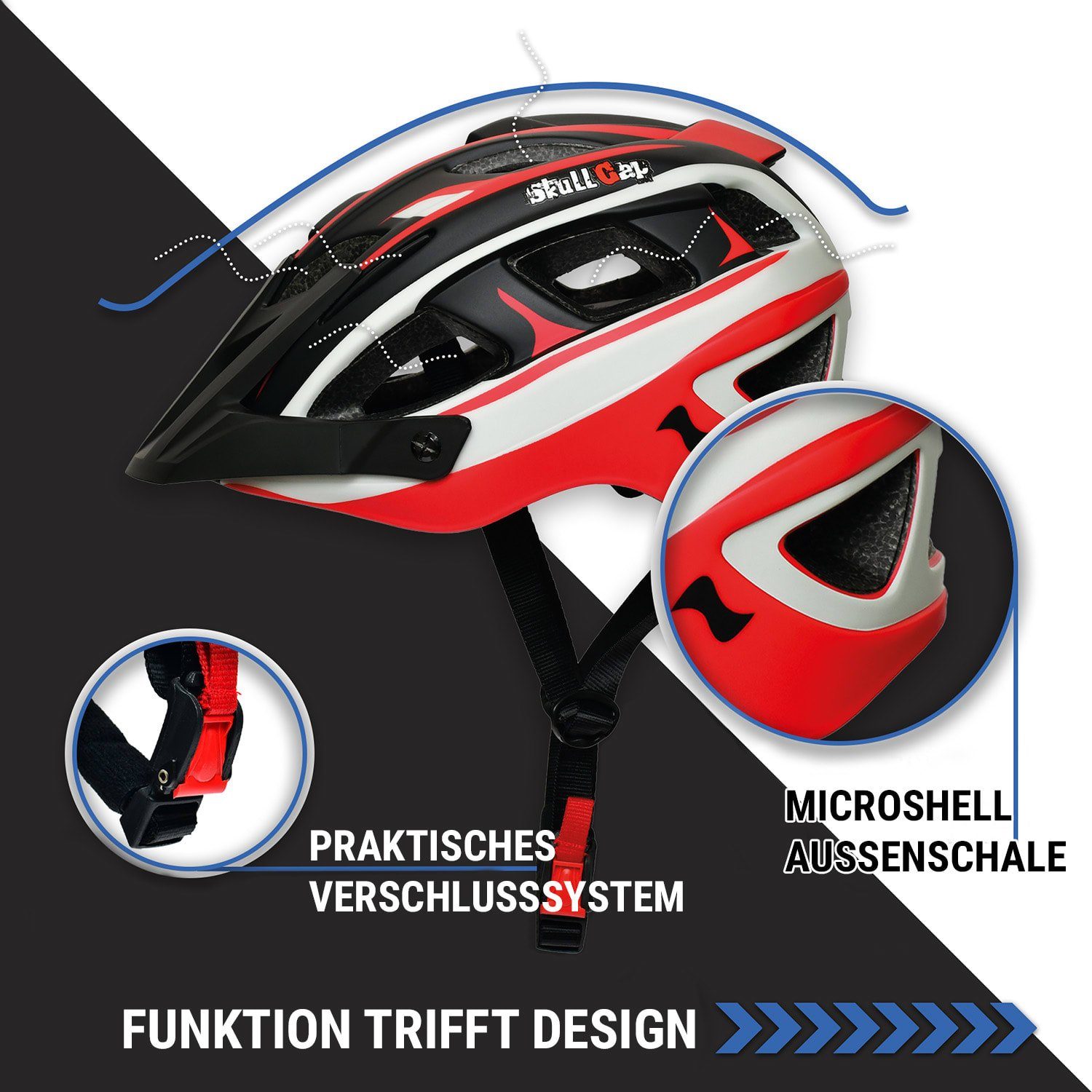 Skullcap Fahrradhelm Red-Black-Gray, L