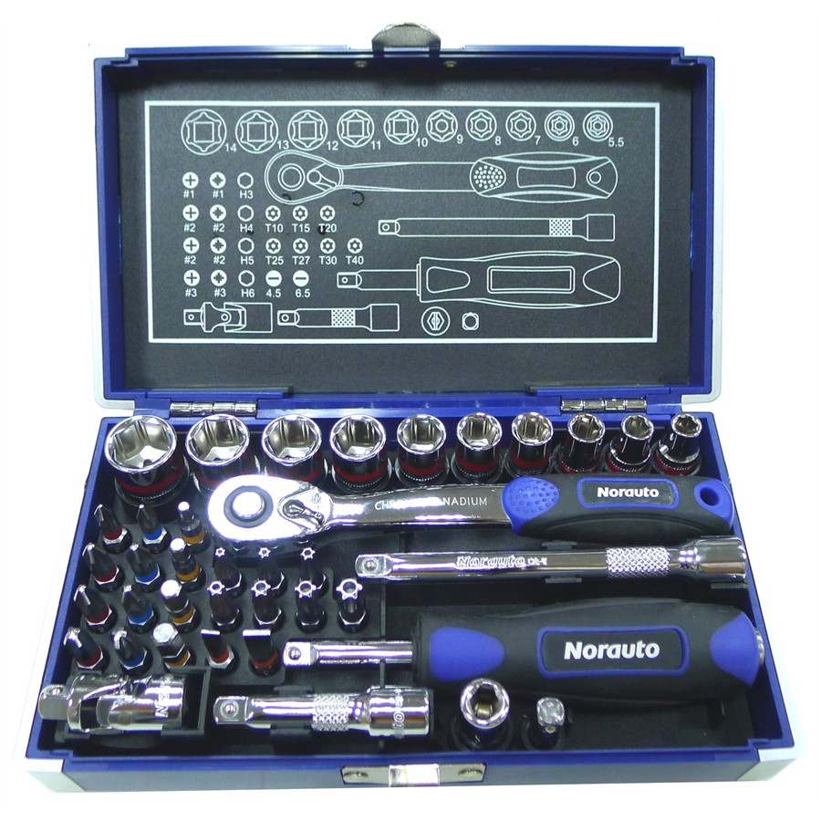 Werkzeugkoffer ¼" Zoll Vierkantratschensatz und 5-14 mm Innensechskante, von Norauto, 38-tlg - ATU